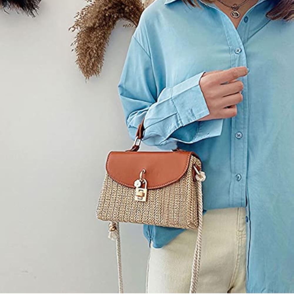 Crossbody Bag Women Straw Purse Fashion Shoulder Tote Handbag Bucket Bag - Picture 2 of 4